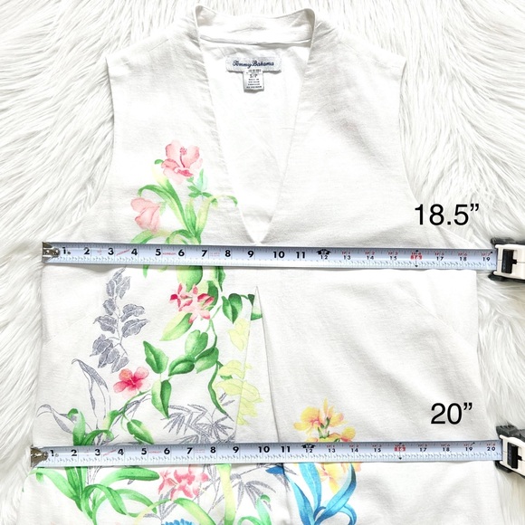 SOLD-Tommy Bahama Linen Blend White Floral Print Sleeveless Tunic Dress - Picture 10 of 11